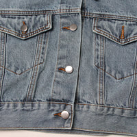 Blue Denim Belt Design Denim Jacket for Women - Collared Korean Patchwork Top