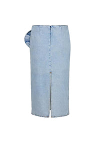 Blue Spring Summer Modern Urban Women Power Sense Three Pleated Rose Washed Denim Pencil Skirt