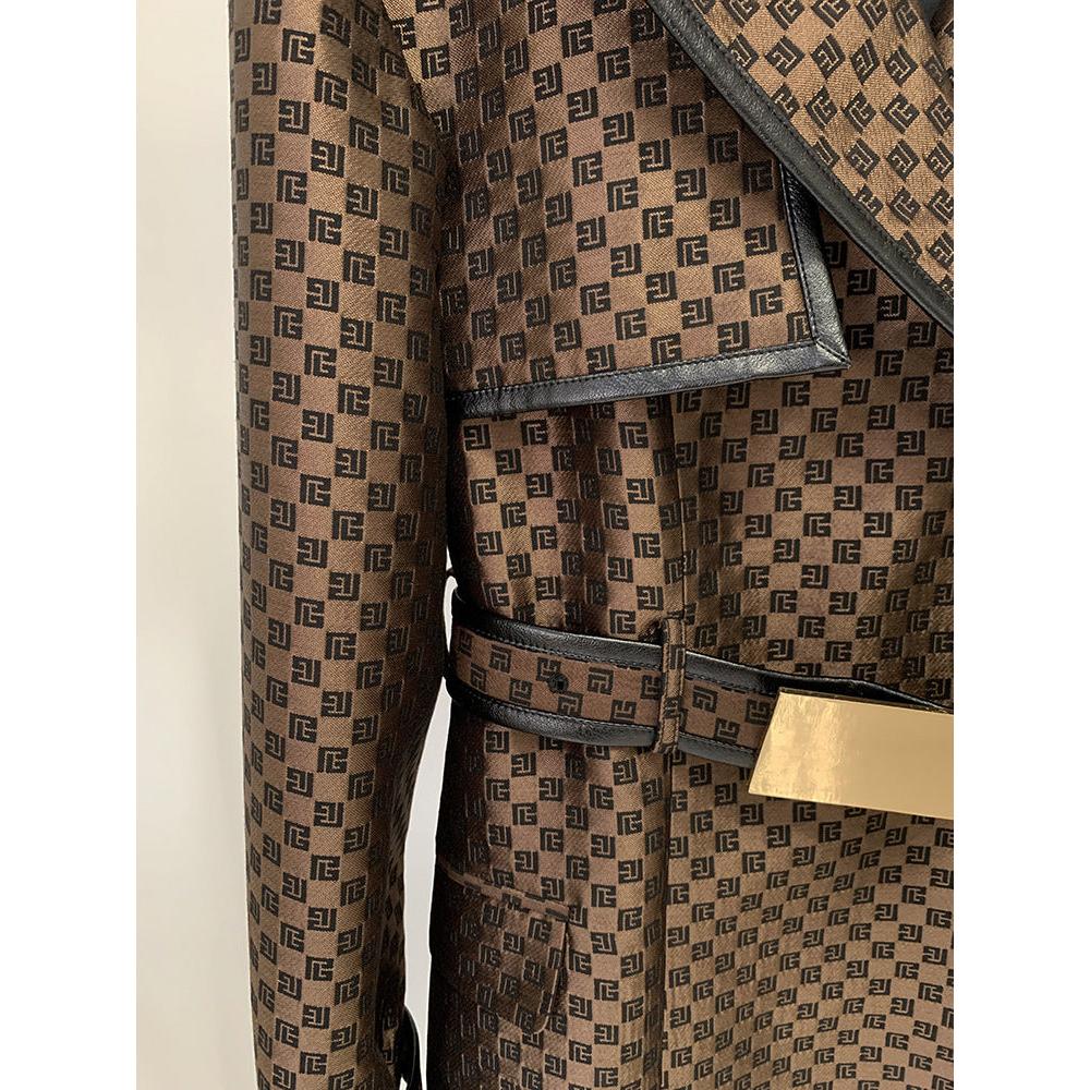 Autumn Winter Star Belt Jacquard Maze Pattern Long Trench Coat