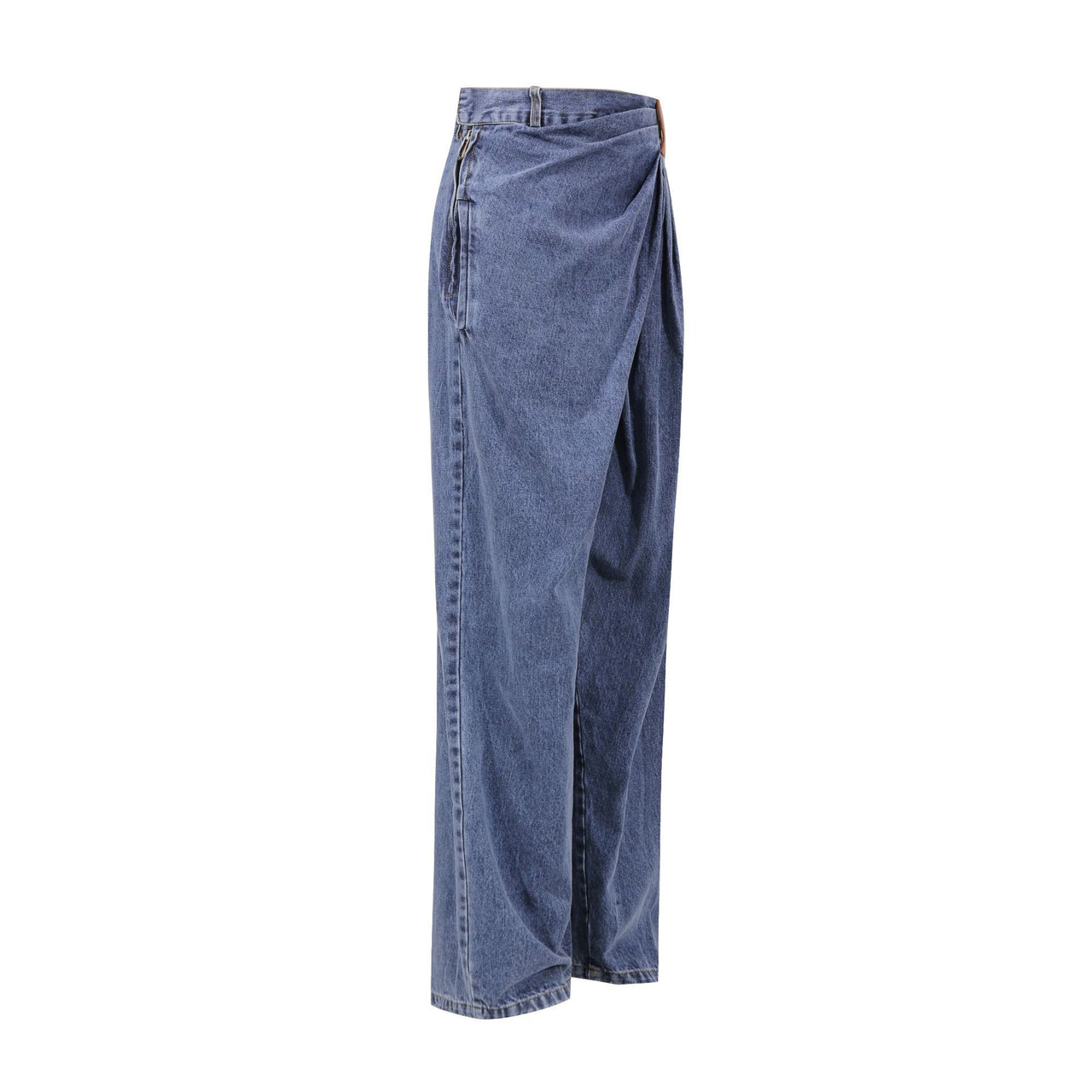 Blue Denim High Waist Ruched Wide Leg Jeans