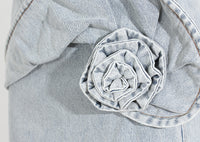 Blue Spring Summer Modern Urban Women Power Sense Three Pleated Rose Washed Denim Pencil Skirt