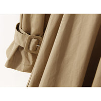 Neutral Color Knot Collar Trench Coat Women Mid Length Knee Autumn Design Waist Trimming Coat