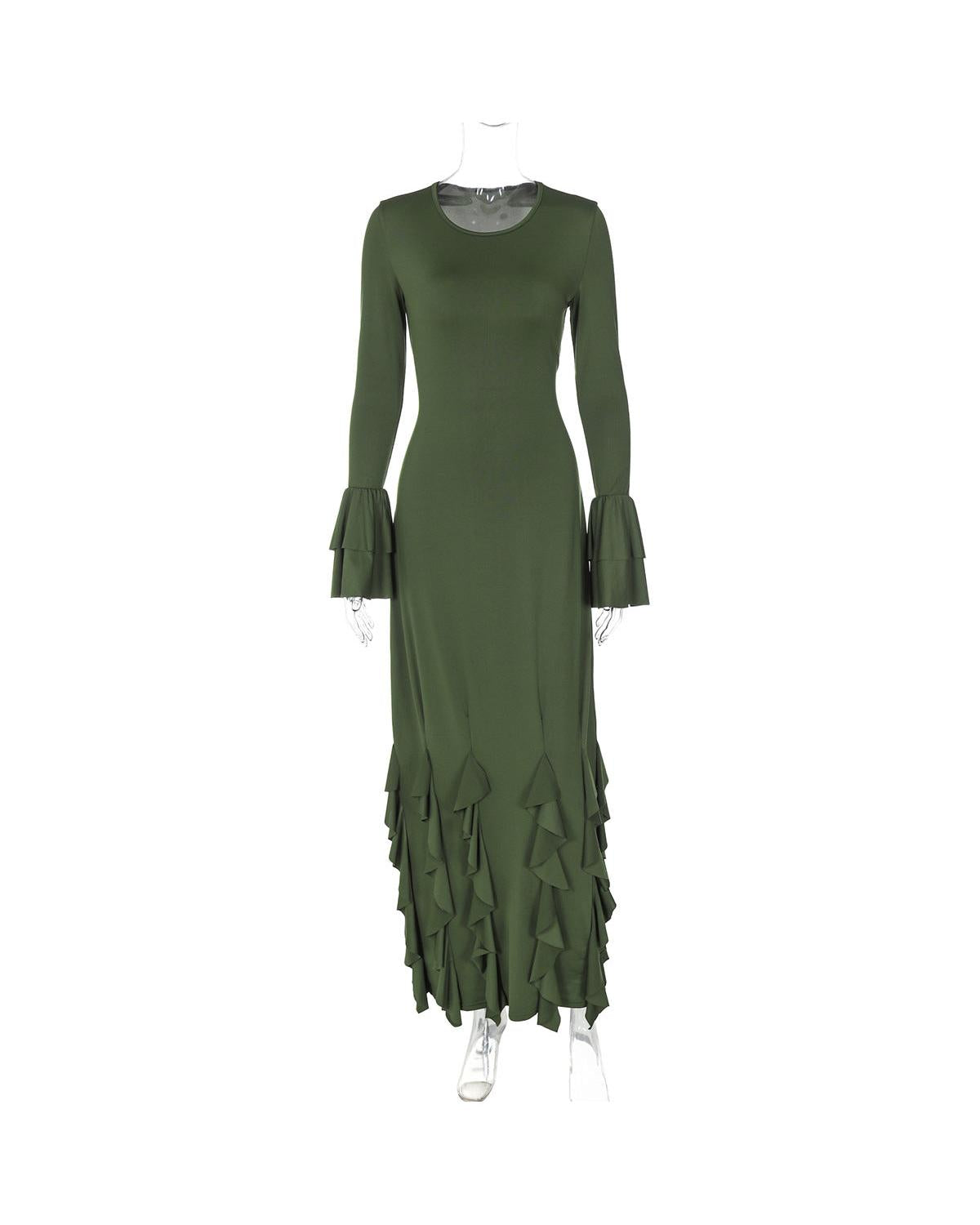 Earthtone Women Clothing Autumn Slim Fit Tied Lace Long Sleeved Dress Women