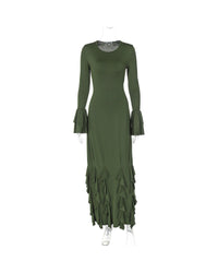 Earthtone Women Clothing Autumn Slim Fit Tied Lace Long Sleeved Dress Women