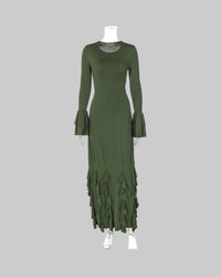 Earthtone Women Clothing Autumn Slim Fit Tied Lace Long Sleeved Dress Women