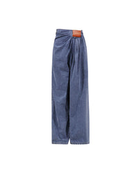 Blue Denim High Waist Ruched Wide Leg Jeans