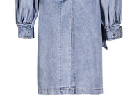 Blue Denim Ruffle Shoulder Long Trench Coat