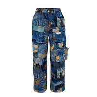 Women’s Jacquard Cargo Pants – Retro Casual Trousers with Pockets - Modestly Vogue