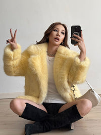 Mid Length Young Fashionable Autumn Winter Warm Faux Fur Coat Women
