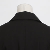 Black Blazer for Women - Simple Spring Autumn Sleeveless Belt Collared Design