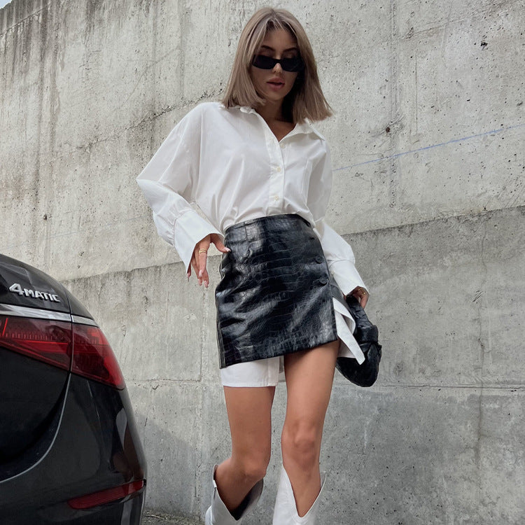 Spring Chic: Loose White Shirt + Waist Seal Skirt Set for Women - Modestly Vogue