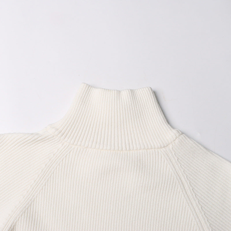 Neutral Elegant Half Turtleneck Sweater - Asymmetric Slim Fit for Women