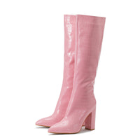 Heels Pointed Crocodile Pattern Chunky Heel Side Zip Ankle Boots Short Tube Martin Boots