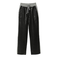 Autumn Casual Cool Stitching Faux Leather Faux Two-Piece Casual Pants Leather Patchwork Straight Leg Pants