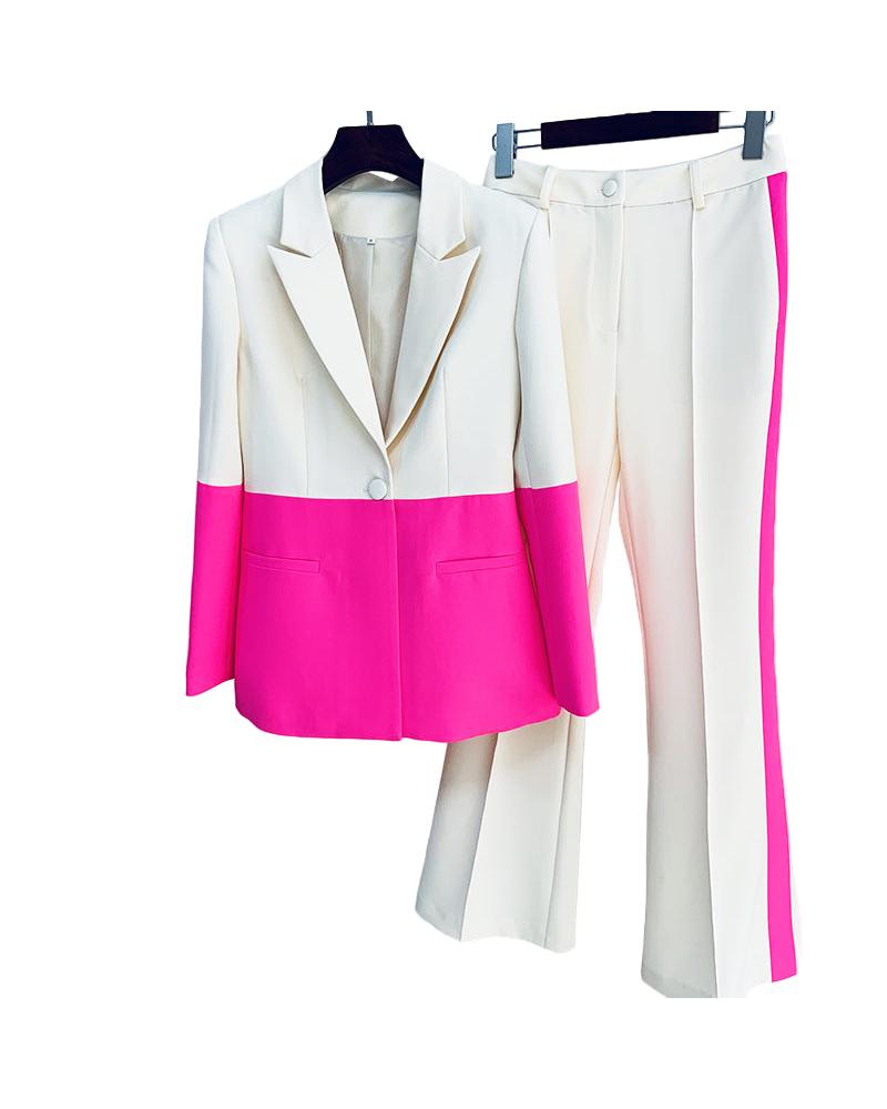Pastel Business Suit One Button Color Matching Suit Bell-Bottom Pants Suit Two-Piece Suit