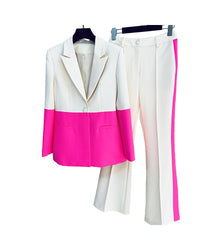 Pastel Business Suit One Button Color Matching Suit Bell-Bottom Pants Suit Two-Piece Suit