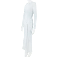 Fall Women Clothing round Neck Long Sleeve Slim Fit Lace up Sheath Solid Color Temperamental Minority Maxi Dress