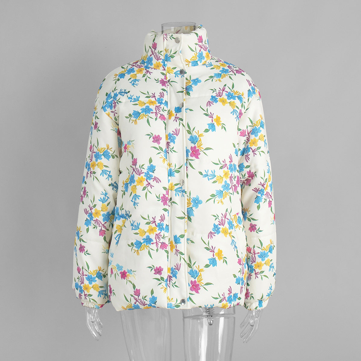 Printed Cotton Padded Jacket Coat Women Autumn Winter Stand Collar Zipper Cotton Padded Jacket Thermal Cotton Padded Coat Women