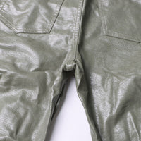 Earthtone Unique Design Faux Leather Trousers - High Waist Straight Leg Pants for Women