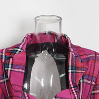 Pastel Backless Plaid Coat for Women - Spring Autumn Single Breasted