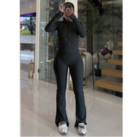 Yoga Tight Quick-Drying Fitness Pocket Zipper Yoga Clothes Outdoor Running Sports Set - Modestly Vogue