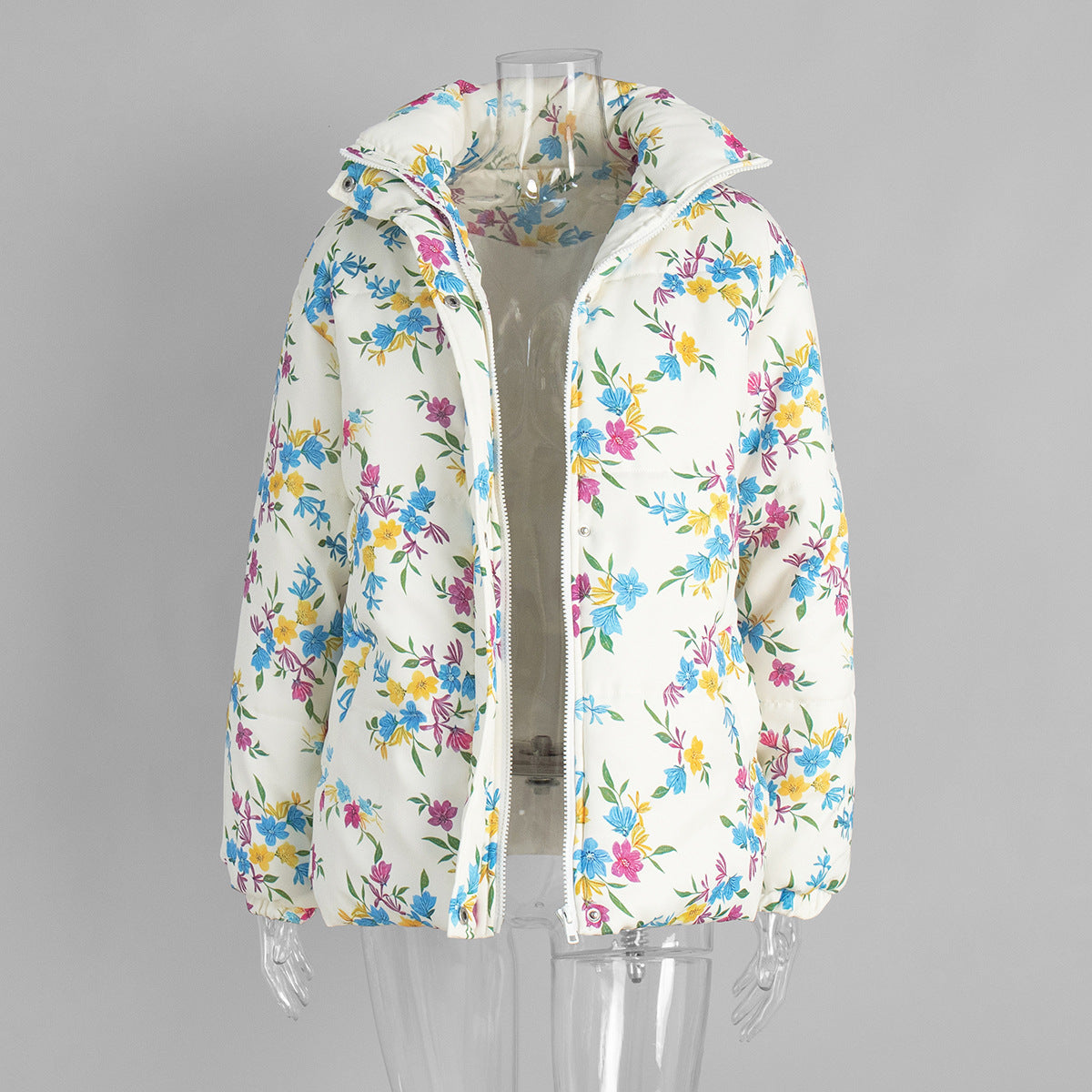 Printed Cotton Padded Jacket Coat Women Autumn Winter Stand Collar Zipper Cotton Padded Jacket Thermal Cotton Padded Coat Women
