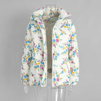 Printed Cotton Padded Jacket Coat Women Autumn Winter Stand Collar Zipper Cotton Padded Jacket Thermal Cotton Padded Coat Women