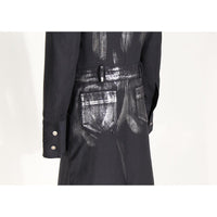 Black Niche Design Trench Coat Women Handmade Metal Silver Brush Color Rock Artist Super Long Blazer - Modestly Vogue