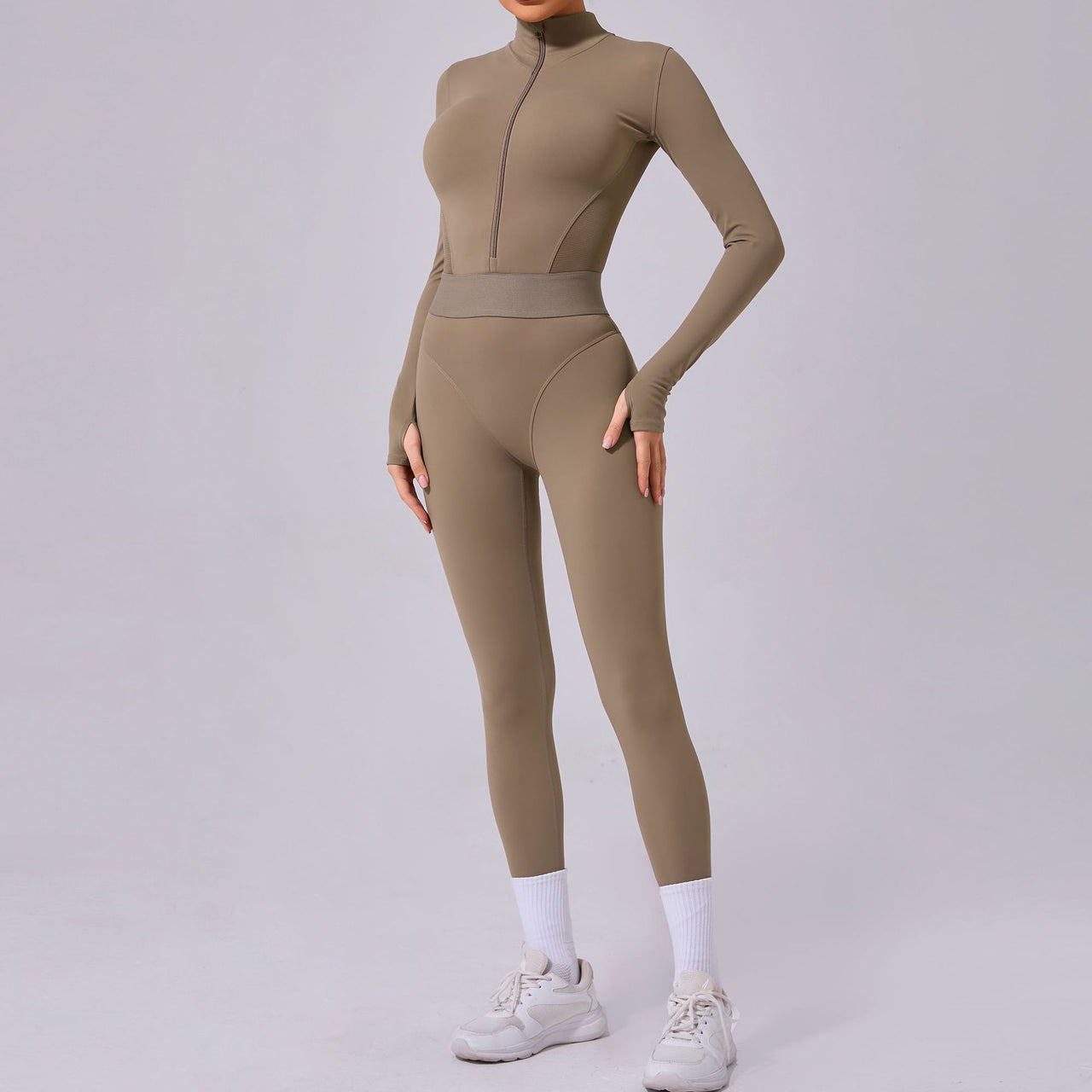 Mesh Stitching on Both Sides Yoga Jumpsuit Tight Elastic Waist Finger Hole Stitching Sports Fitness One Piece - Modestly Vogue