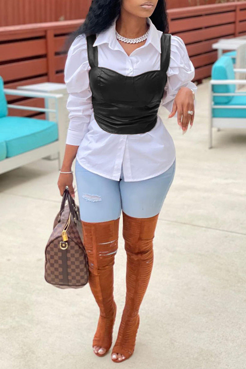 Spring Summer Faux Leather Sleeveless Corset Vest with Zipper - Modestly Vogue