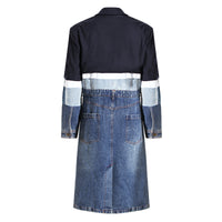 Blue Niche Design Denim Trench Coat for Women Autumn Winter Contrast Color Splicing Coat Women Mid Length Petite Coats Tide