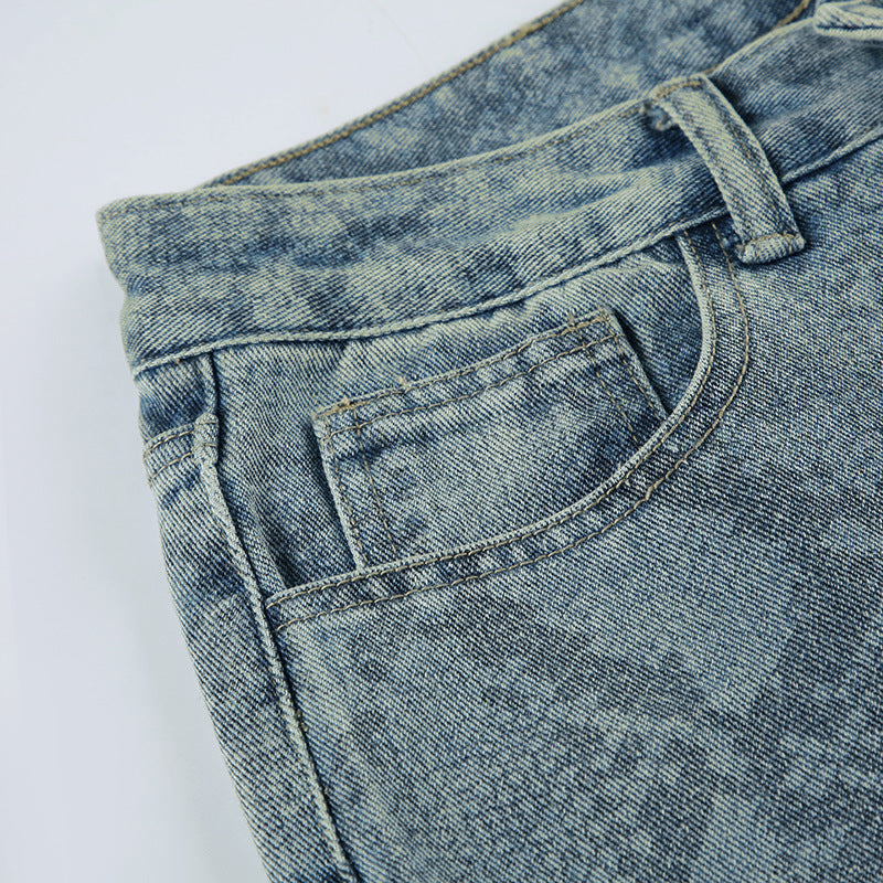 Earthtone Casual Street Snake Print Jeans Women Autumn High Waist Slimming Washed Drooping Straight Pants