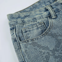 Earthtone Casual Street Snake Print Jeans Women Autumn High Waist Slimming Washed Drooping Straight Pants