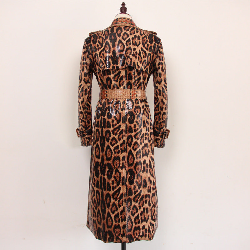 Leopard Print Goods Spring Autumn Snakeskin Long Trench Coat