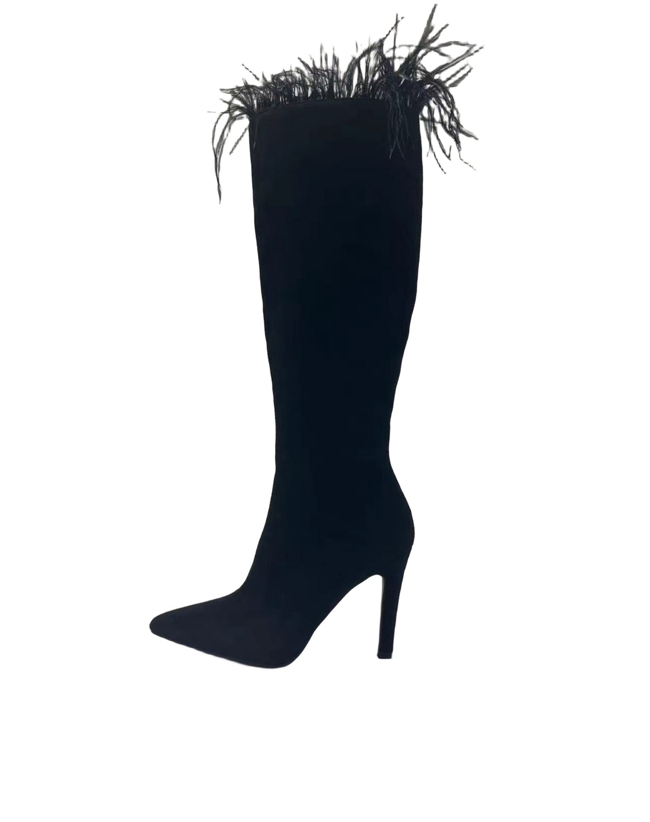 Suede Pointed Toe Stiletto Feather Side Zipper Boots - Modestly Vogue