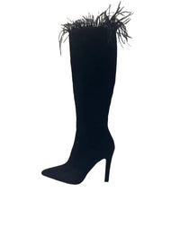 Suede Pointed Toe Stiletto Feather Side Zipper Boots - Modestly Vogue