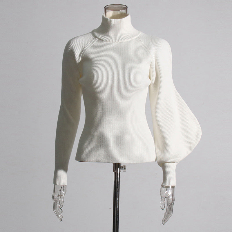 Neutral Elegant Half Turtleneck Sweater - Asymmetric Slim Fit for Women