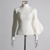 Neutral Elegant Half Turtleneck Sweater - Asymmetric Slim Fit for Women
