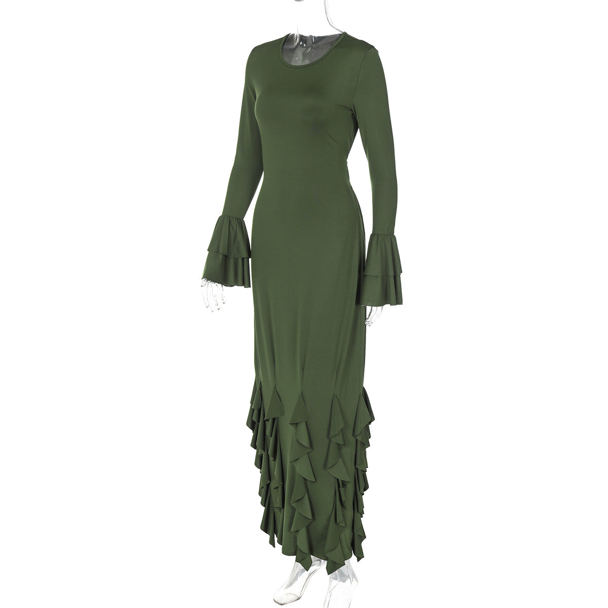 Earthtone Women Clothing Autumn Slim Fit Tied Lace Long Sleeved Dress Women