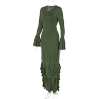 Earthtone Women Clothing Autumn Slim Fit Tied Lace Long Sleeved Dress Women