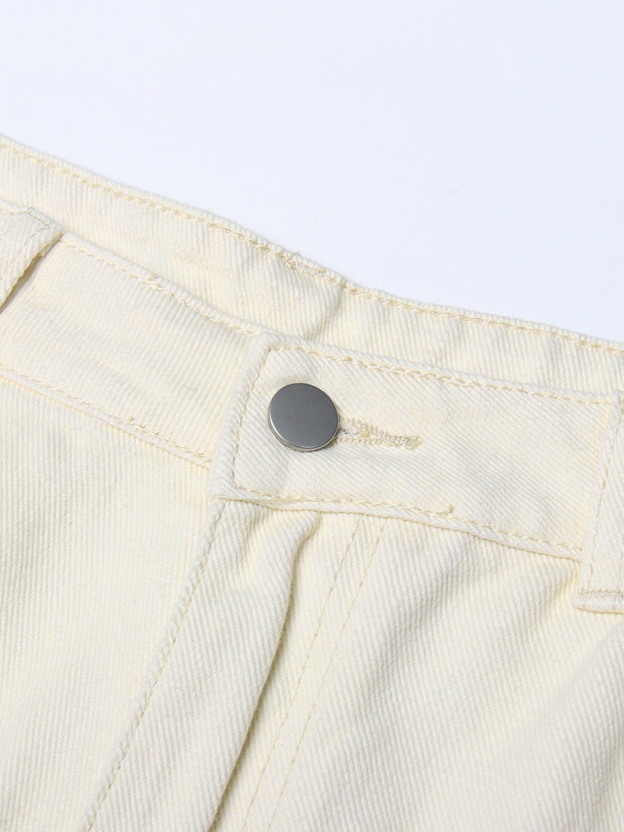 Neutral Blooming Ink Painting Patchwork Trousers for Women - High Waist Autumn Casual Jeans