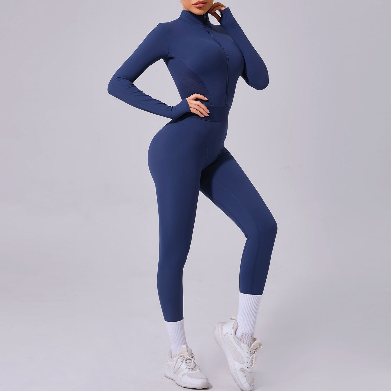 Mesh Stitching on Both Sides Yoga Jumpsuit Tight Elastic Waist Finger Hole Stitching Sports Fitness One Piece - Modestly Vogue