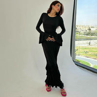 Earthtone Women Clothing Autumn Slim Fit Tied Lace Long Sleeved Dress Women