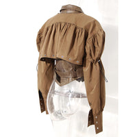 Earthtone Design Two Piece Coat Spring Cloak Stitching Faux Leather Handsome Waist Tight Jacket Top Women