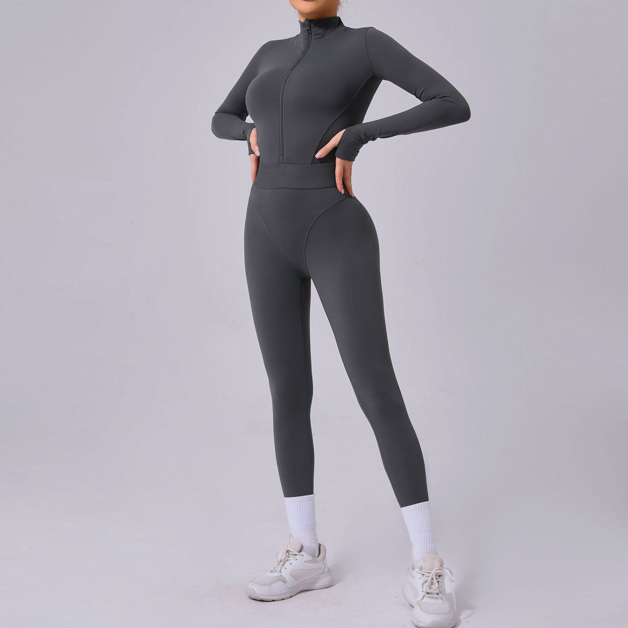 Mesh Stitching on Both Sides Yoga Jumpsuit Tight Elastic Waist Finger Hole Stitching Sports Fitness One Piece - Modestly Vogue
