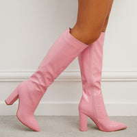 Heels Pointed Crocodile Pattern Chunky Heel Side Zip Ankle Boots Short Tube Martin Boots