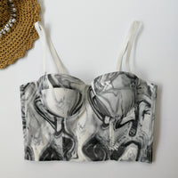 Gradient Printing Slip plus Size Women Summer Ink Painting Backless Lace Vest with Chest Pad Tube Top - Modestly Vogue