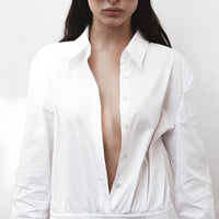 Women Clothing Spring Summer White Office Pleated A line Dress Collared Long Sleeve Shirt Dress Women - Modestly Vogue