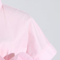 Pastel Collar Ruffled Stitching Design Tight Waist Slimming High Grade Short Sleeve Shirt for Women