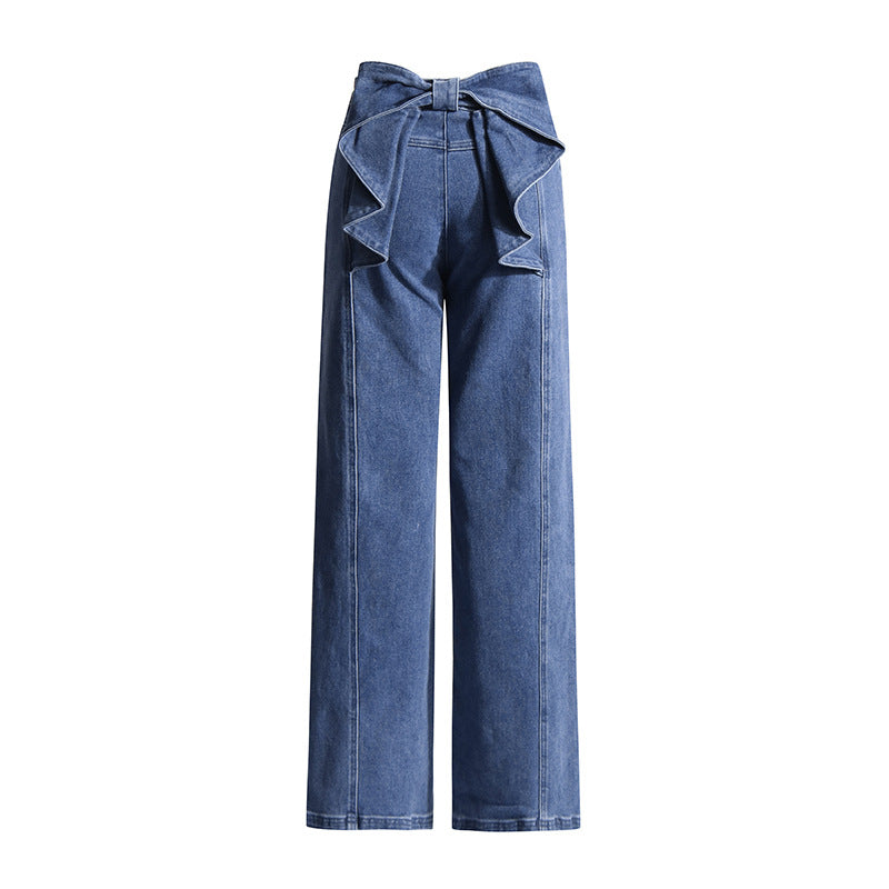 Blue Fashionable Elegant Jeans for Women Spring Bow